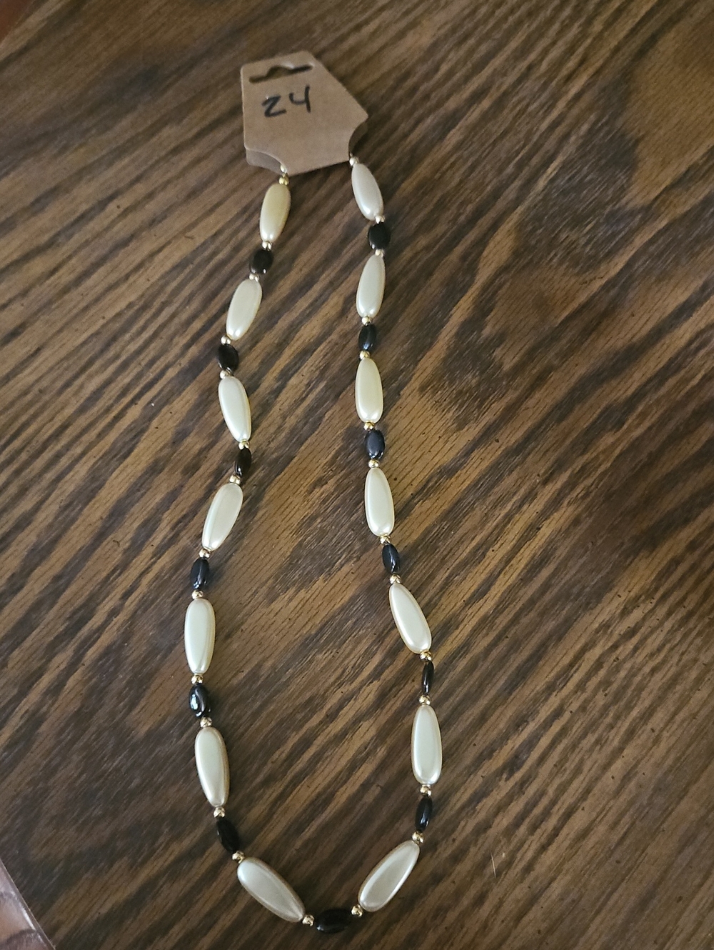 NAPIER 24" Faux Pearl Faux Onyx Gold Tone Beaded  Necklace
